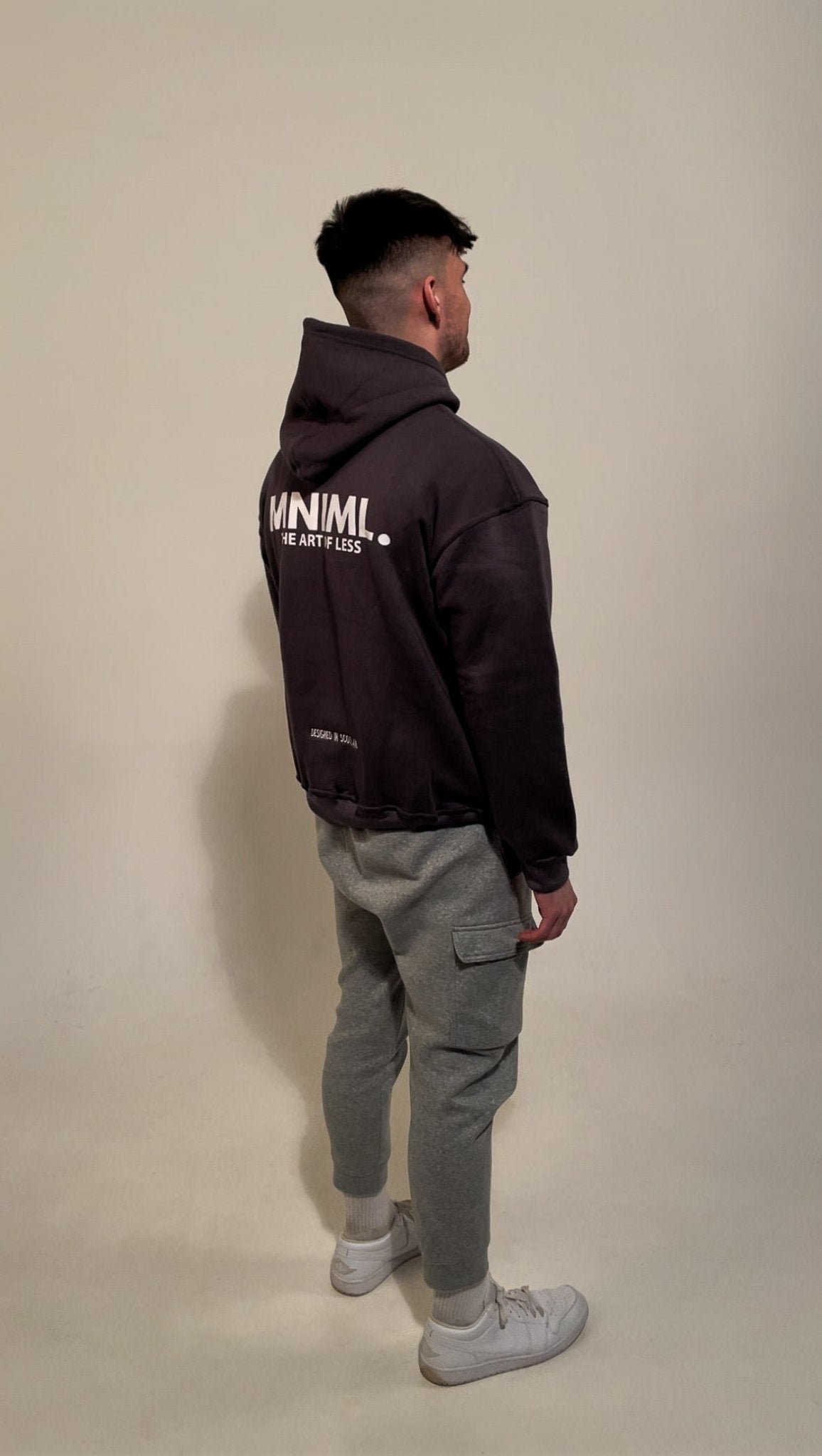 Oversized 'MNIML' Hoodie - Charcoal - LUGHA. Clothing - Hoodie
