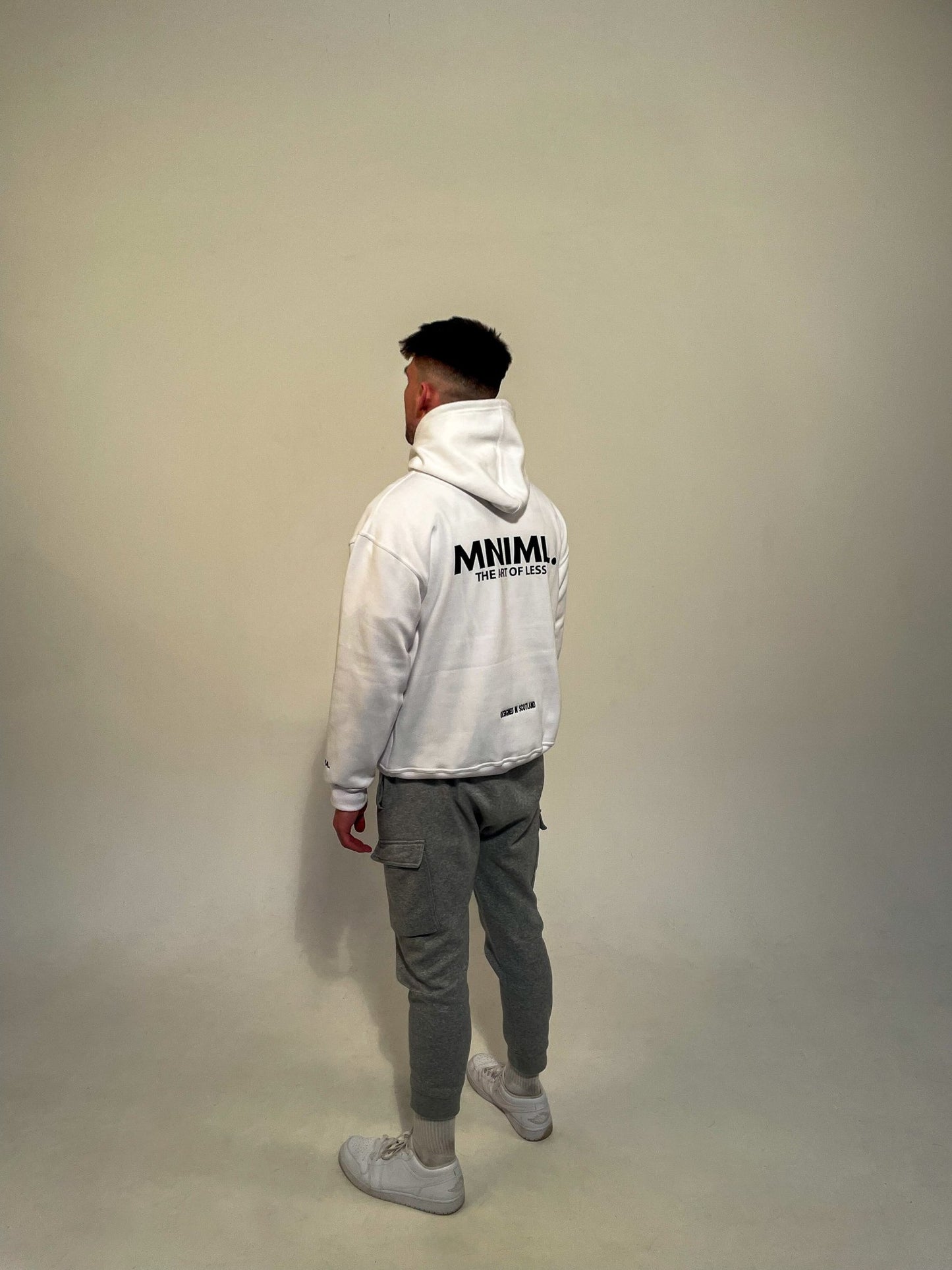 Oversized 'MNIML' Hoodie - White - LUGHA. Clothing - Hoodie