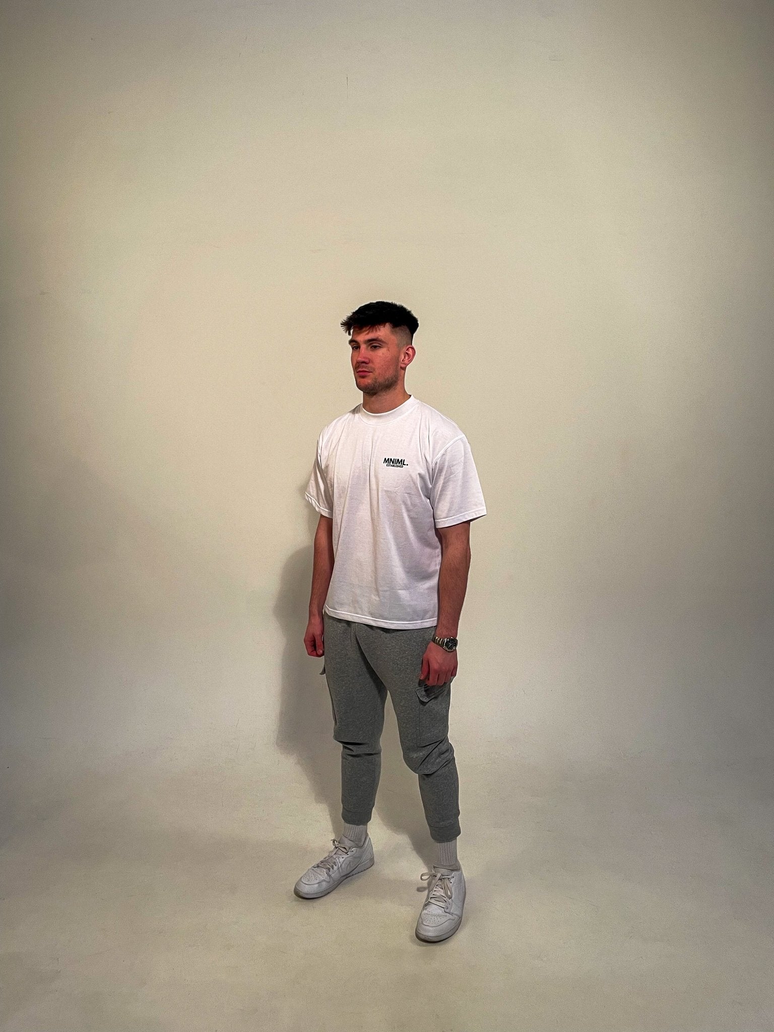 Oversized 'MNIML' Box Tee - White - LUGHA. Clothing - Tee