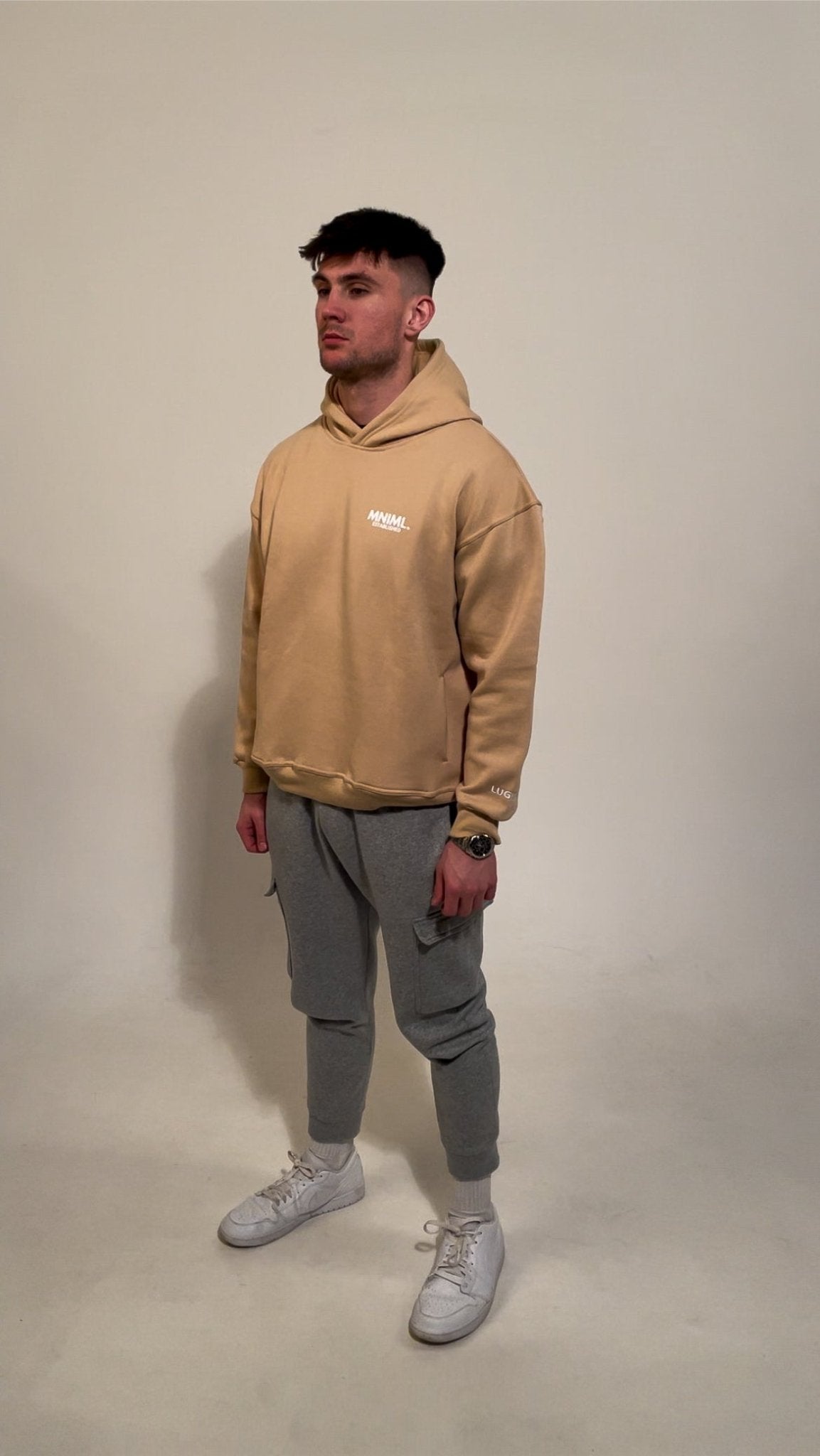 Oversized 'MNIML' Hoodie - Beige - LUGHA. Clothing - Hoodie