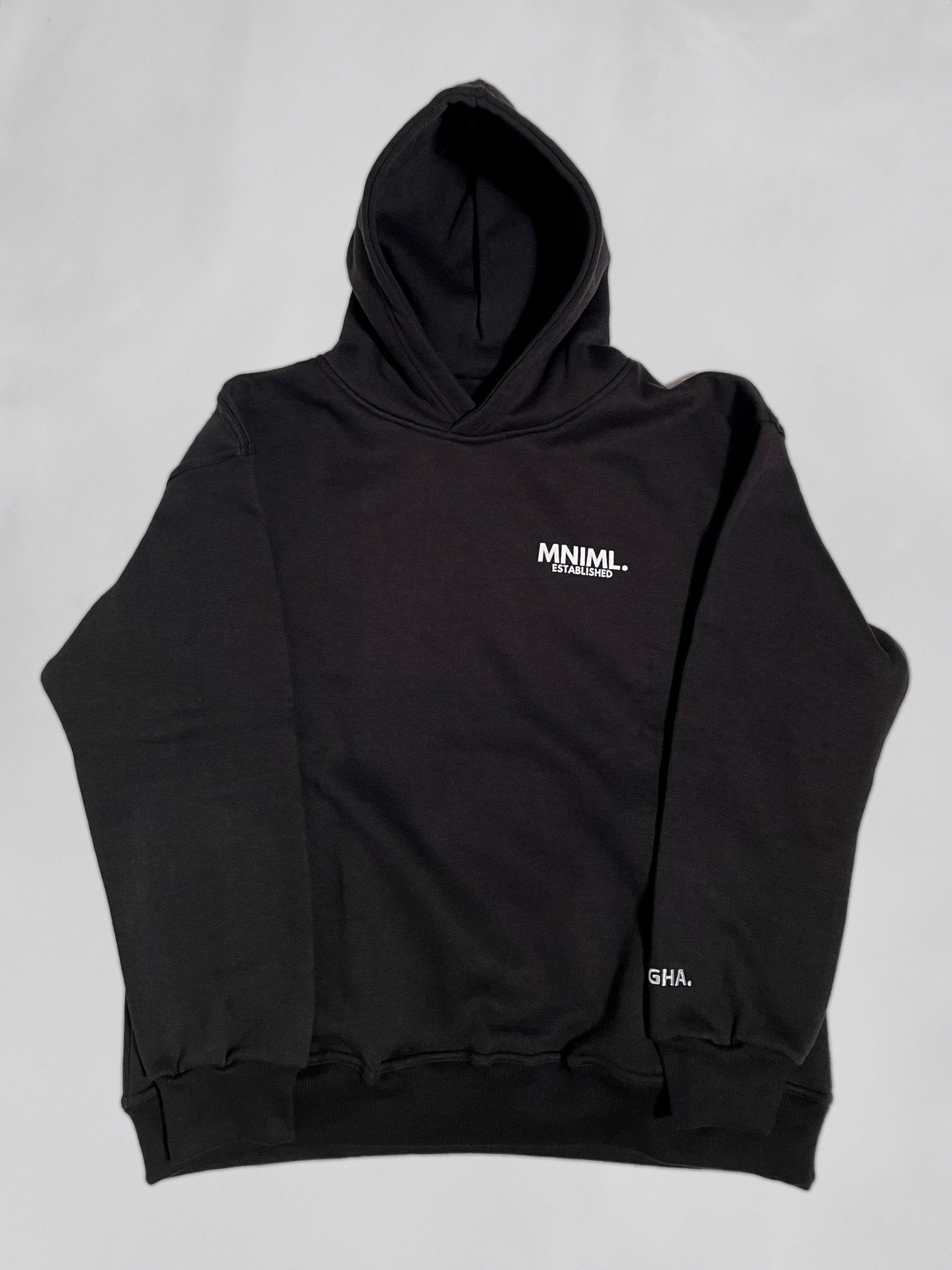 Oversized 'MNIML' Hoodie - Black - LUGHA. Clothing - Hoodie