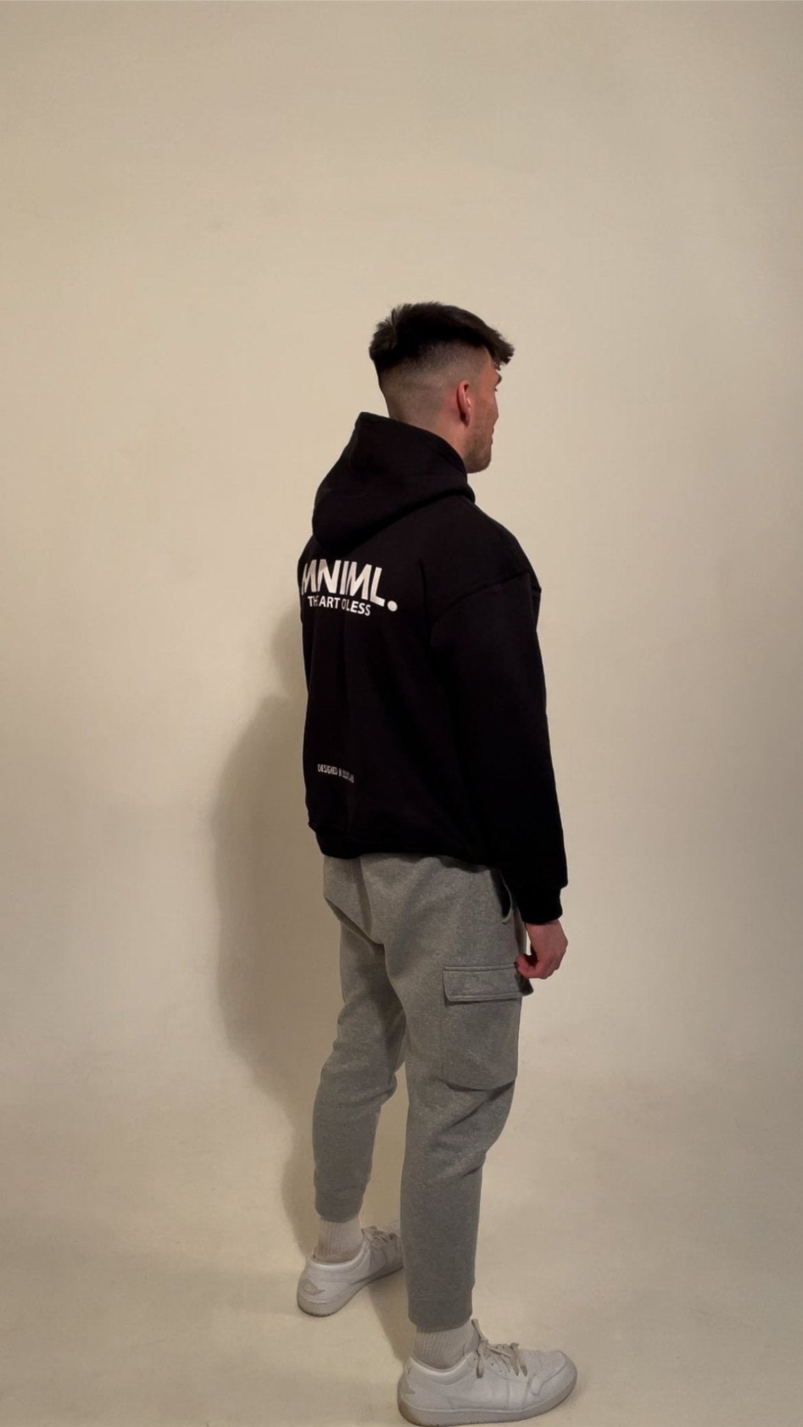 Oversized 'MNIML' Hoodie - Black - LUGHA. Clothing - Hoodie