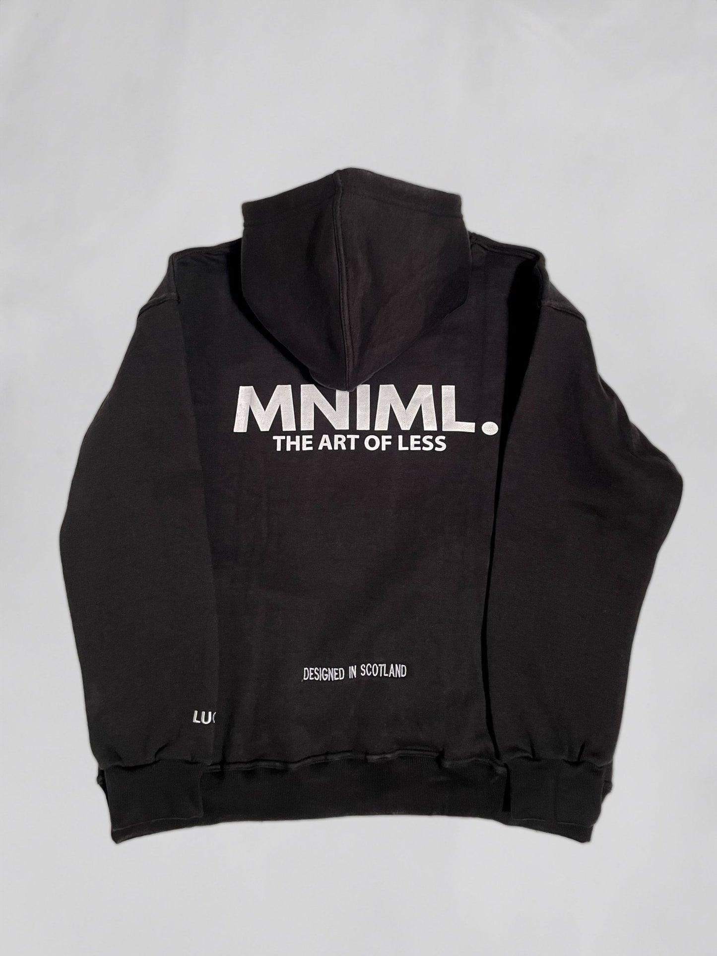 Oversized 'MNIML' Hoodie - Black - LUGHA. Clothing - Hoodie