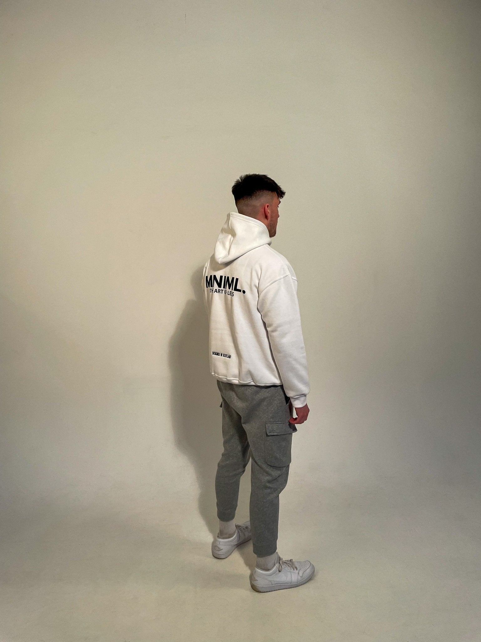 Oversized 'MNIML' Hoodie - White - LUGHA. Clothing - Hoodie